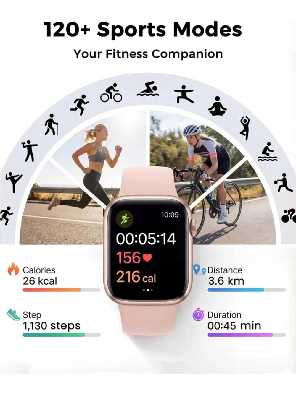 Fitness Smart Watch for Men & Women - Heart Rate Monitor, Sleep Tracker, 120